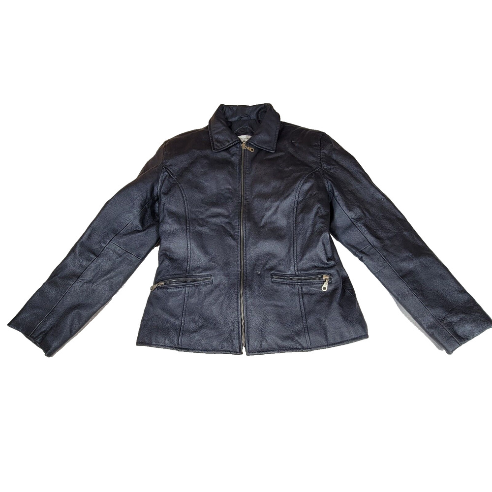 Kathy Ireland Jacket Coat Womens Size Small Womens Leather Black Full Zip Y2k